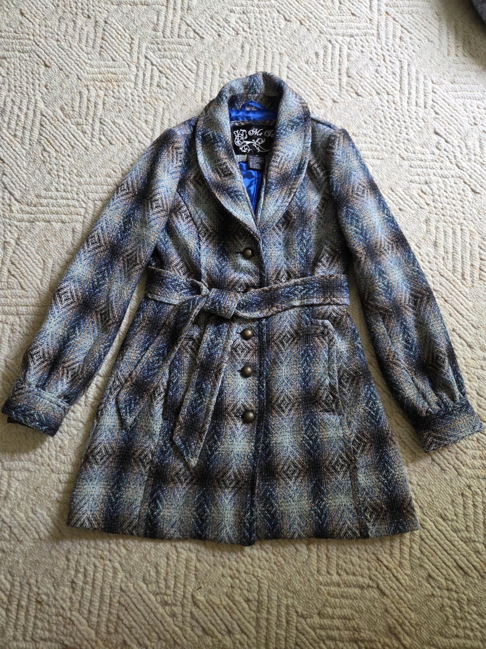Me Jane Wool Blend Plaid Belted Pea Coat